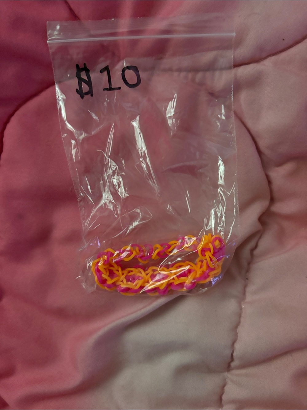Handmade Pink & Orange Rubber Link Bracelet